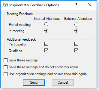 Using Inspirometer settings to select meeting feedback options